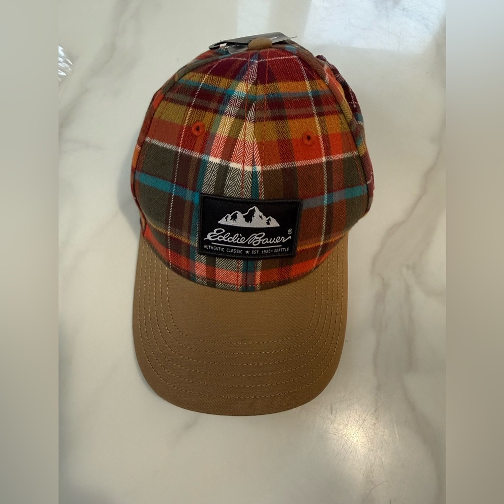 Eddie Bauer Plaid Flannel Cap in Brown and Teal